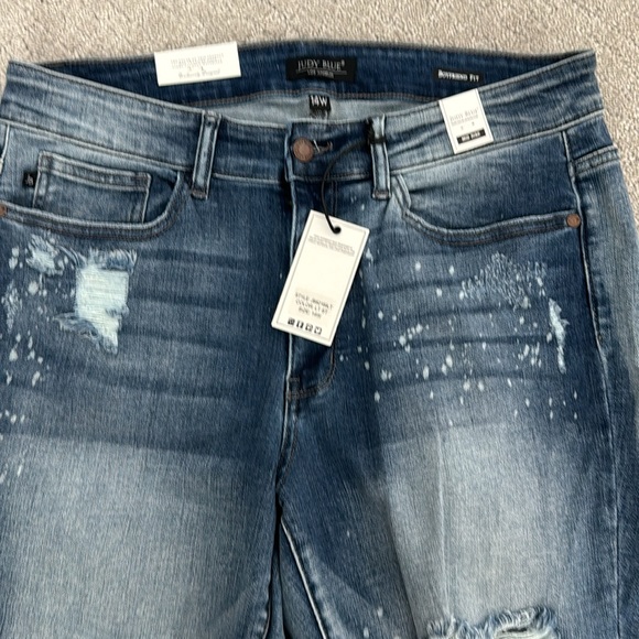 NEW NWT Judy Blue “Nikki” Destroyed Bleach Splatter Boyfriend Jeans denim blue - Picture 5 of 11